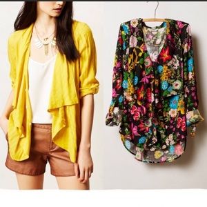 Anthro Tylho Floral Ruffle Drape Front Blouse Top